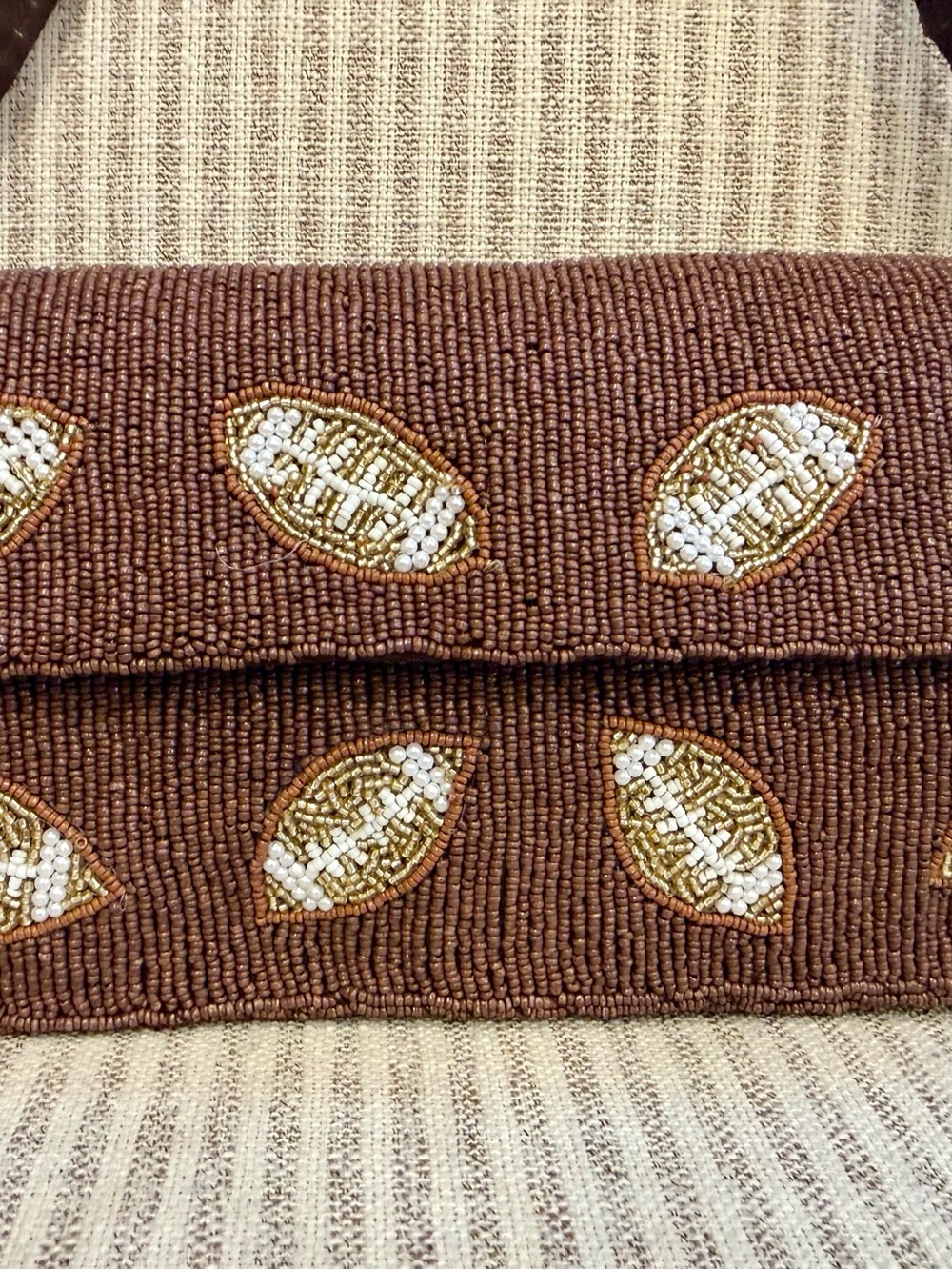 Sol and Mer Beaded Brown Shoulder Bag with beaded Football & beaded helmet - Picture 2 of 9